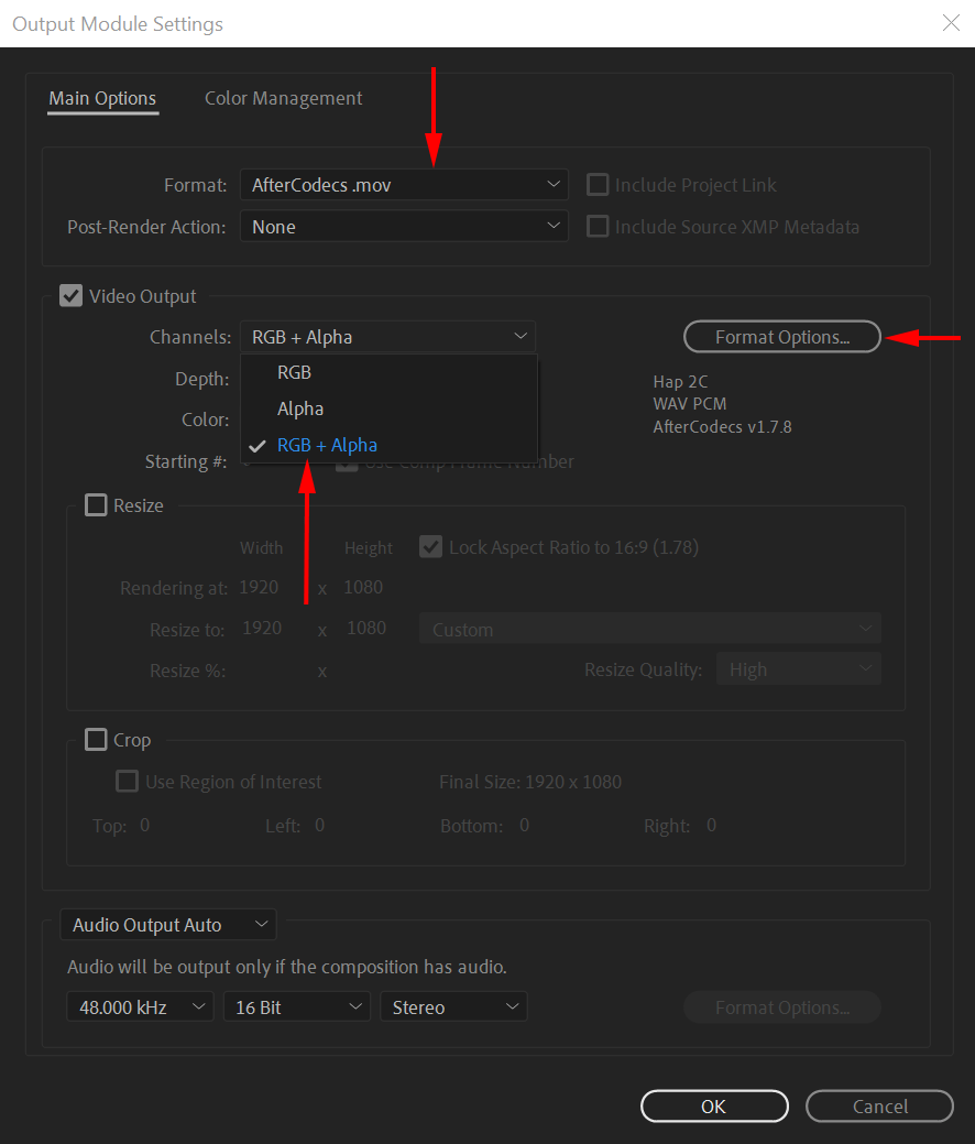 Output module settings